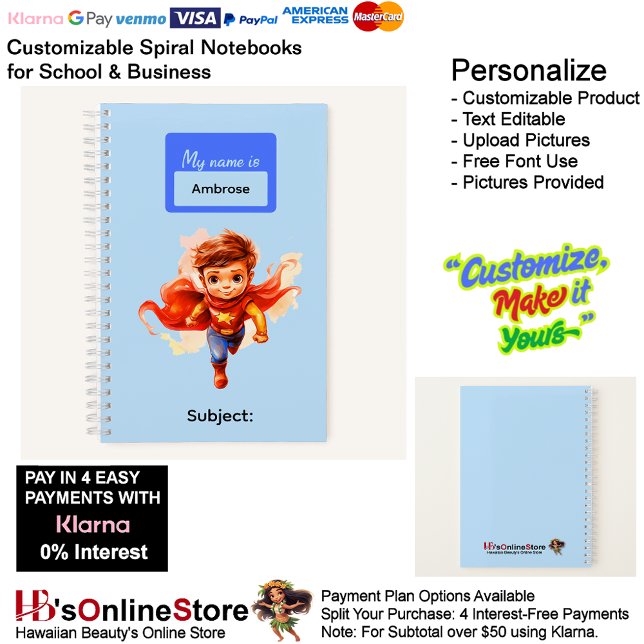 7 Super Hero Kids Boy Writing Supplies Students  Notebook (7 Super Hero Kids Boy Writing Supplies Students Notebook.)