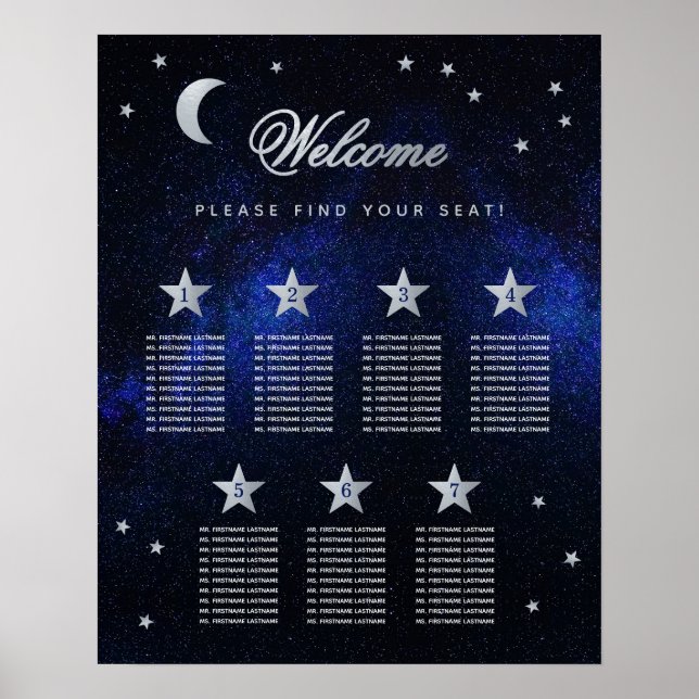 7 Table Sky Stars Celestial Wedding Seating Chart (Front)