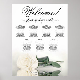 7 Table White Rose Elegant Wedding Seating Chart
