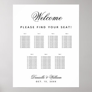 7 Tables Simple Black White Wedding Seating Chart