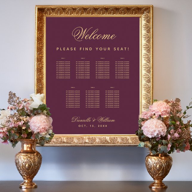 7 Tables Wedding Seating Chart - Simple Wine Colou (Creator Uploaded)