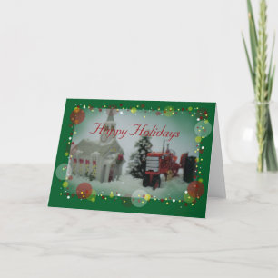 7 toy trators at christmas holiday card