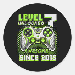 7 Unlocked Awesome 2015 Video Game 7th Birthday 8 Classic Round Sticker