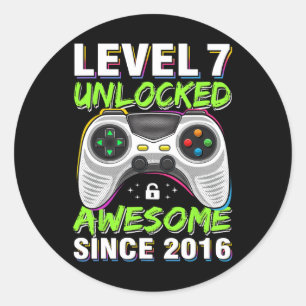7 Unlocked Awesome Since 2016 7th Birthday Gaming Classic Round Sticker