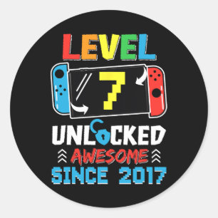 7 Unlocked Awesome Since 2017 Video Game Birthday Classic Round Sticker