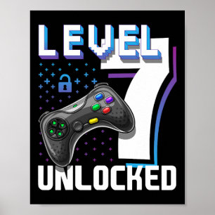 7 Unlocked Video Game 7th Birthday Gamer Gift Boys Poster