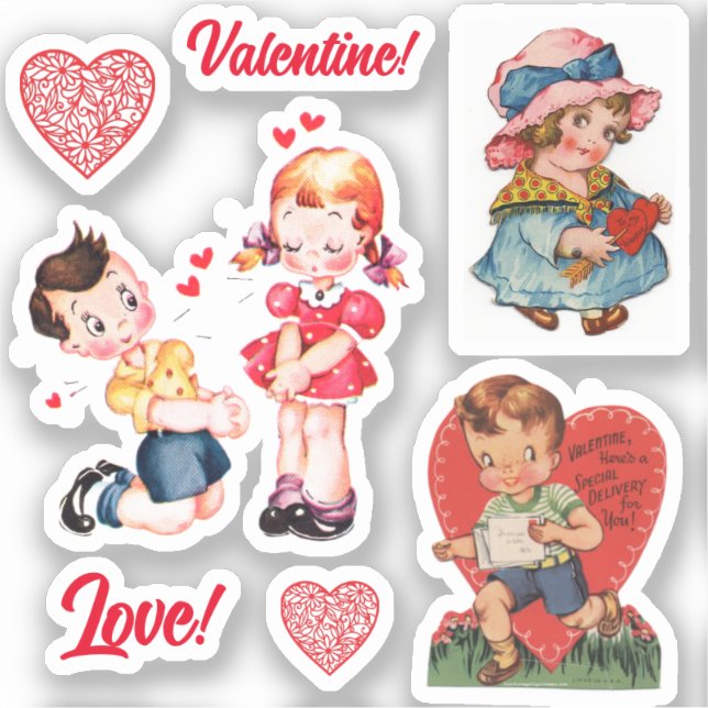 7 Vintage / Retro Valentine’s Stickers (Front)