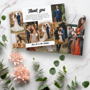 7 Wedding Photos Retro Script Thank You Card