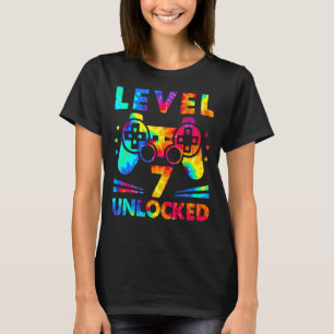 7 Year Old 7th Birthday Gamer Tie Dye Boys Level T-Shirt