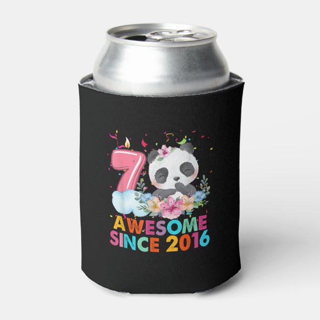 7 Year Old Awesome since 2016 Panda 7th Birthday B Can Cooler (Can Front)