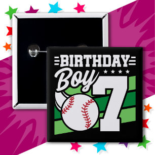 7 Year Old Baseball Party Theme 7th Birthday Boy 15 Cm Square Badge