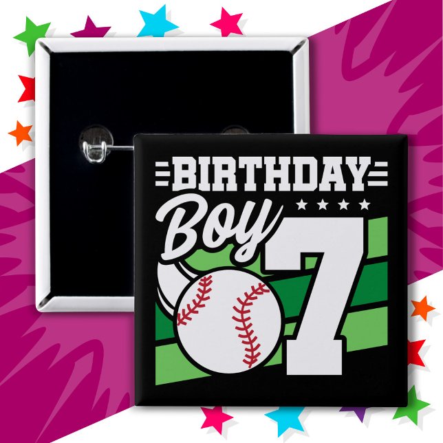 7 Year Old Baseball Party Theme 7th Birthday Boy 15 Cm Square Badge (Creator Uploaded)