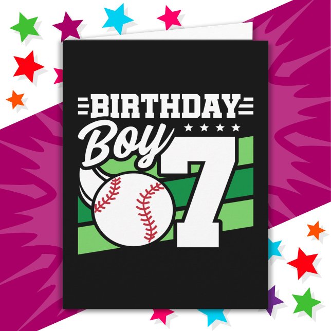 7 Year Old Baseball Party Theme 7th Birthday Boy Card (Creator Uploaded)