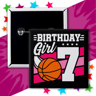 7 Year Old Basketball Party 7th Birthday Girl 15 Cm Square Badge