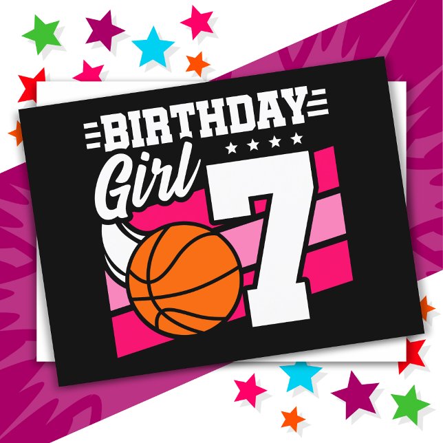 7 Year Old Basketball Party 7th Birthday Girl Postcard (Creator Uploaded)