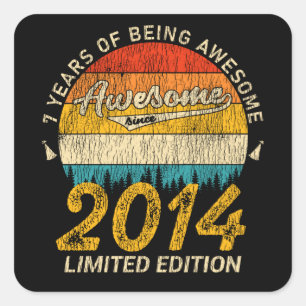 7 Year Old Bday 2014 Awesome Since 7th Birthday Square Sticker