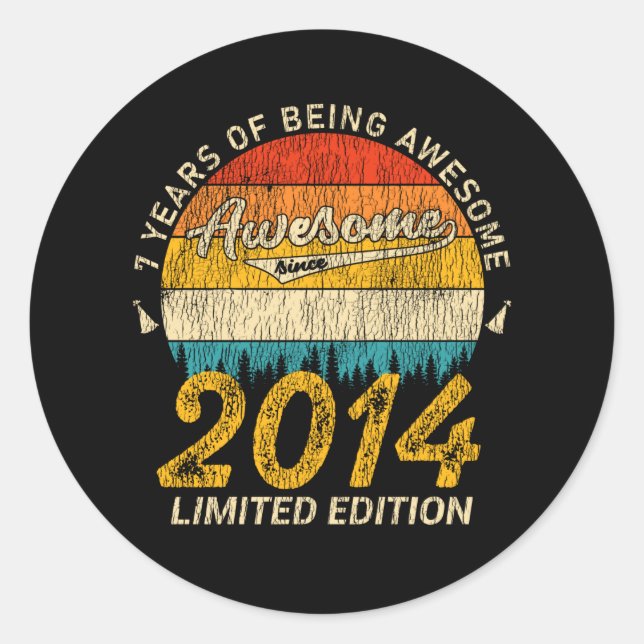 7 Year Old Bday Retro Awesome 7th Birthday Gift Classic Round Sticker (Front)