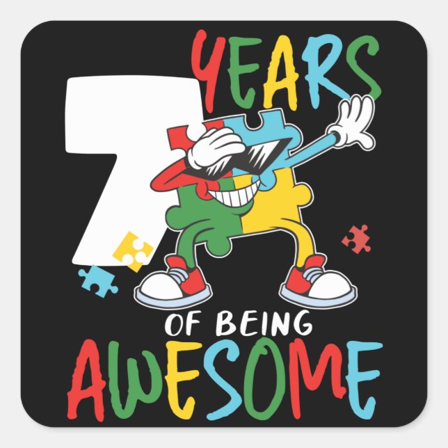 7 Year Old Birthday Boy Or Girl Autism Awareness Square Sticker (Front)