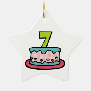 7 Year Old Birthday Cake Ceramic Tree Decoration