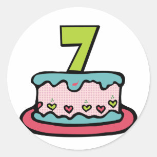 7 Year Old Birthday Cake Classic Round Sticker