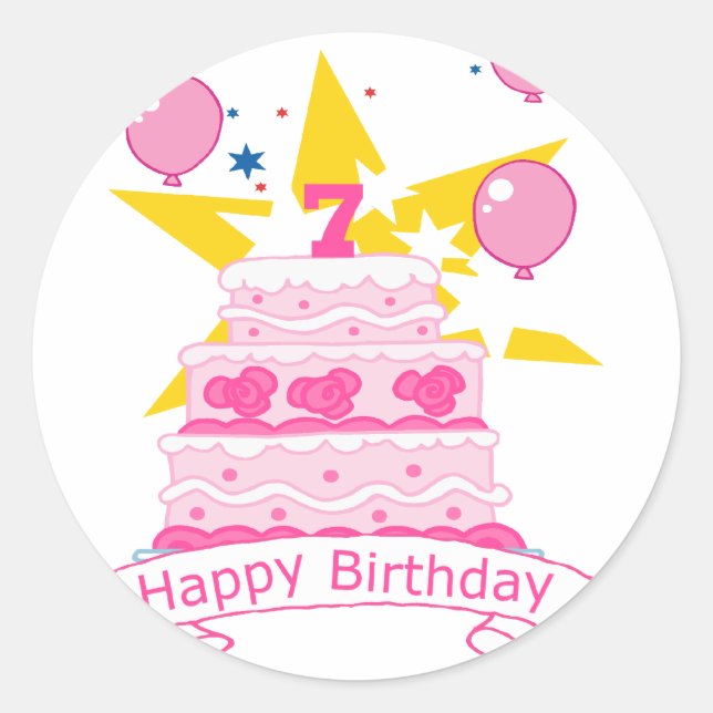7 Year Old Birthday Cake Classic Round Sticker (Front)
