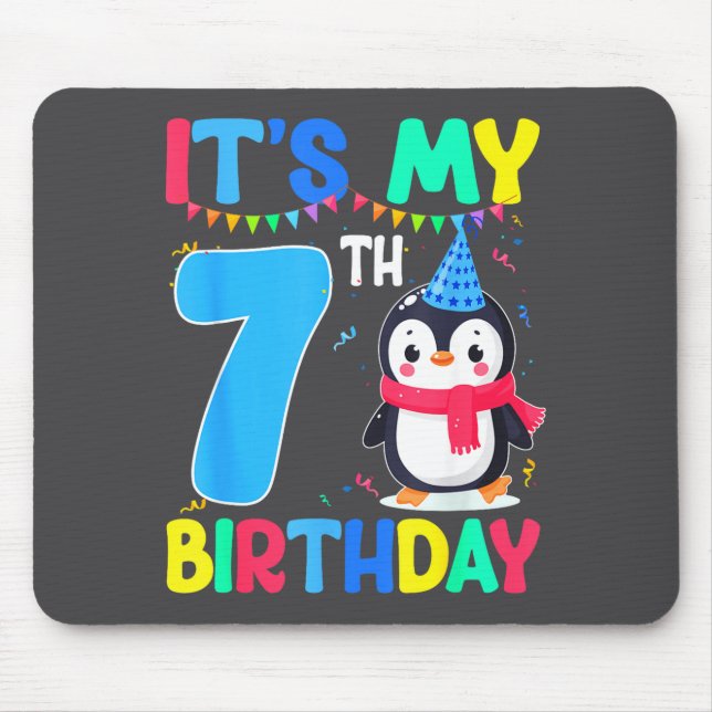 7 Year Old Birthday Penguin Themed It's My 7th Bir Mouse Mat (Front)