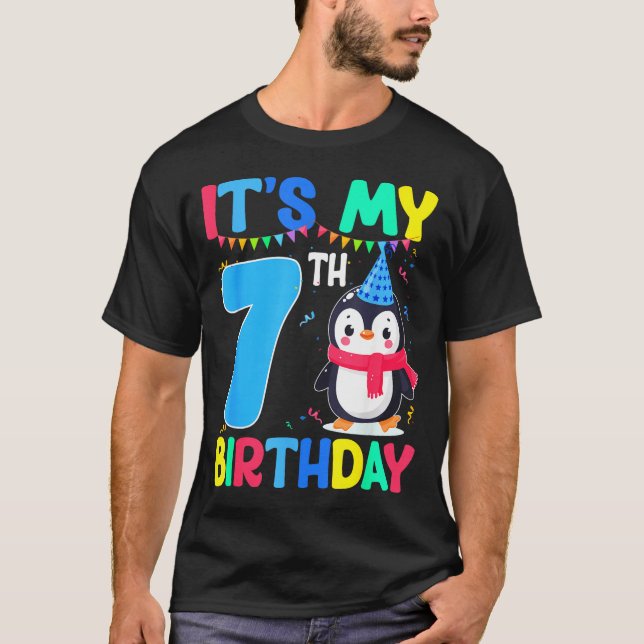 7 Year Old Birthday Penguin Themed It's My 7th Bir T-Shirt (Front)