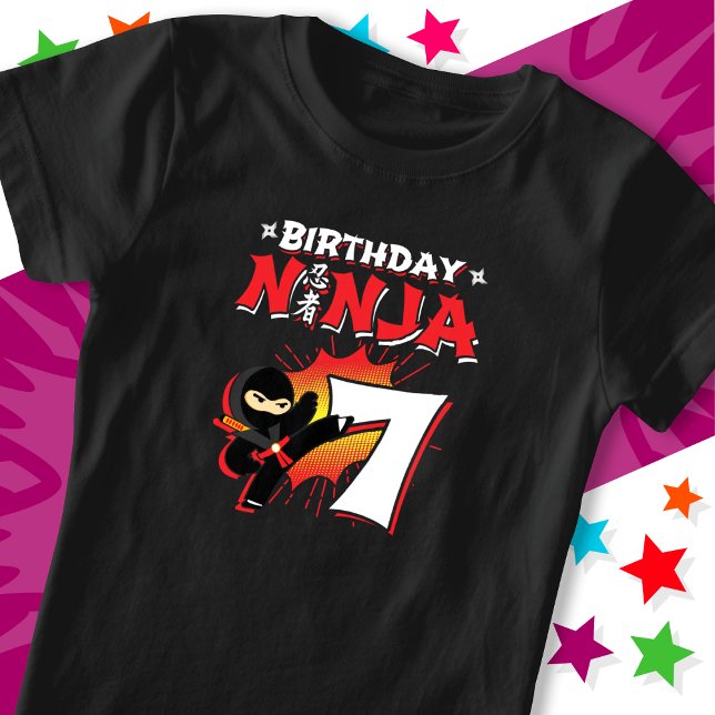 7 Year Old Comic Book Style Ninja 7th Birthday T-Shirt (Creator Uploaded)