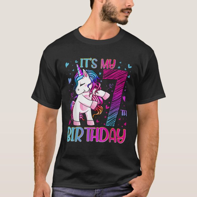 7 Year Old Gifts Unicorn Flossing 7th Birthday Gir T-Shirt (Front)
