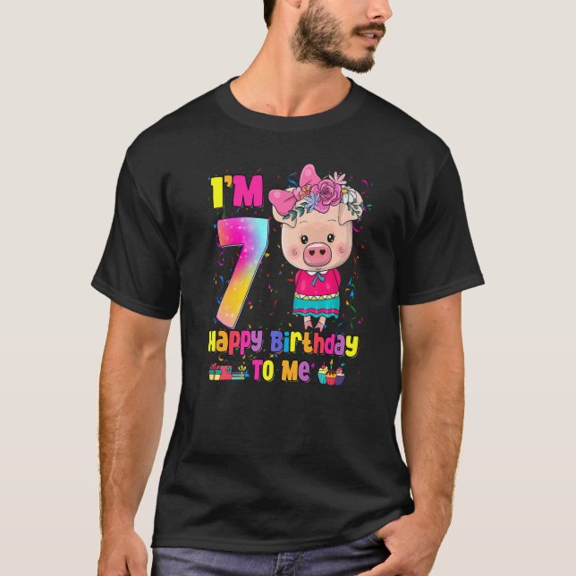 7 Year Old Girl Awesome Princess Cute Pig  7th Bir T-Shirt (Front)