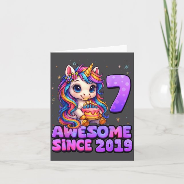 7 Year Old Girl Awesome Since 2019 Unicorn 7th Bir Card (Front)