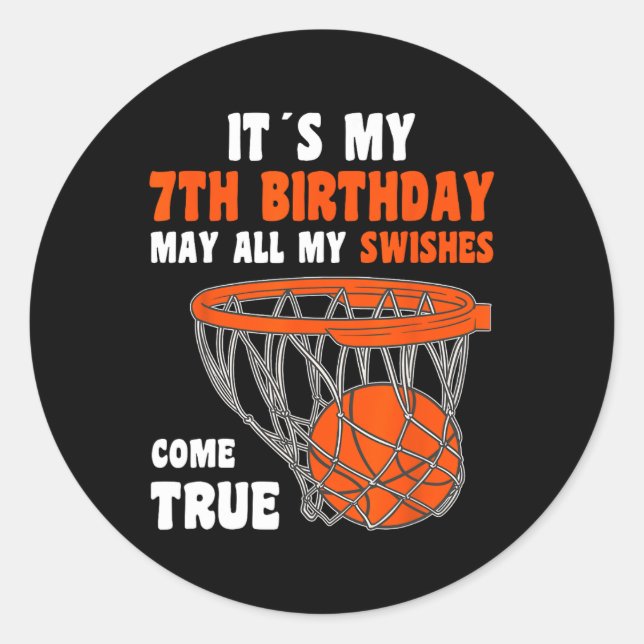 7 Year Old Happy 7th Birthday Basketball 7th Birth Classic Round Sticker (Front)