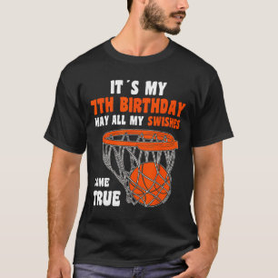 7 Year Old Happy 7th Birthday Bysketbyll 7th Birth T-Shirt