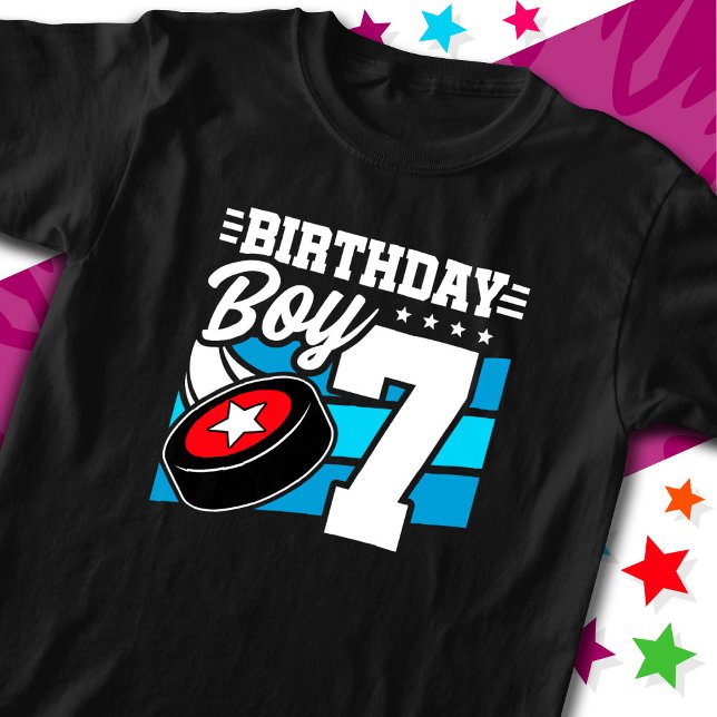7 Year Old Hockey Party Theme 7th Birthday Boy T-Shirt (Creator Uploaded)