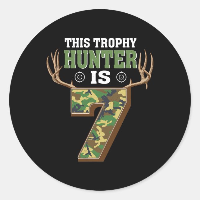 7 Year Old Hunting 7th Birthday Party Deer Hunter  Classic Round Sticker (Front)