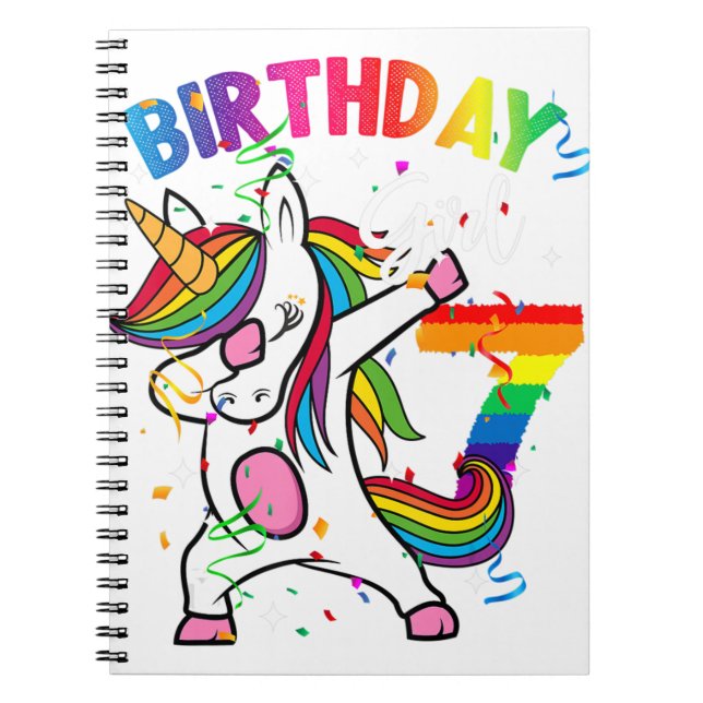 7 Year Old Kid 7th Birthday Gift Dabbing Unicorn  Notebook (Front)