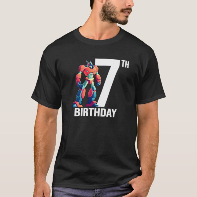 7 Year Old Robot 7th Birthday Boy Cool Robot T-Shirt (Front)