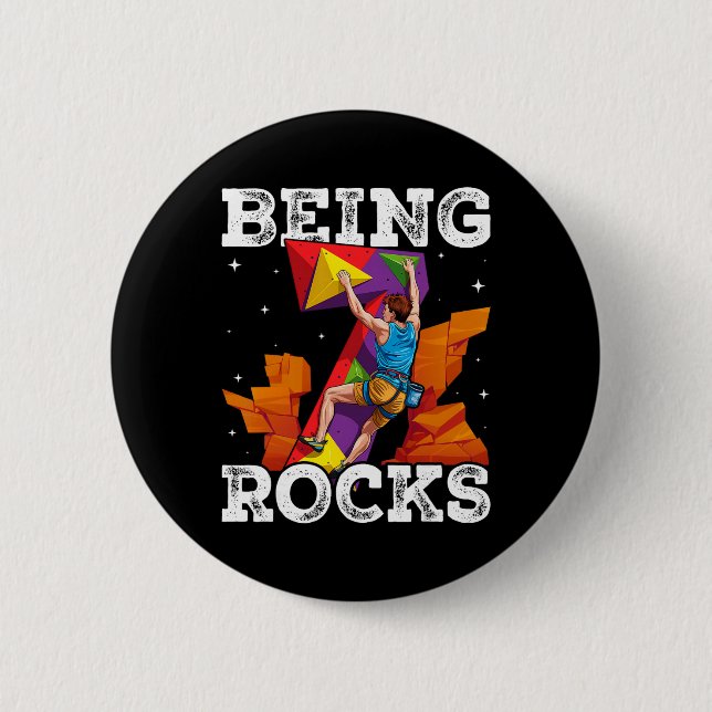 7 Year Old Rock Climbing 7th Birthday Adventures C 6 Cm Round Badge (Front)