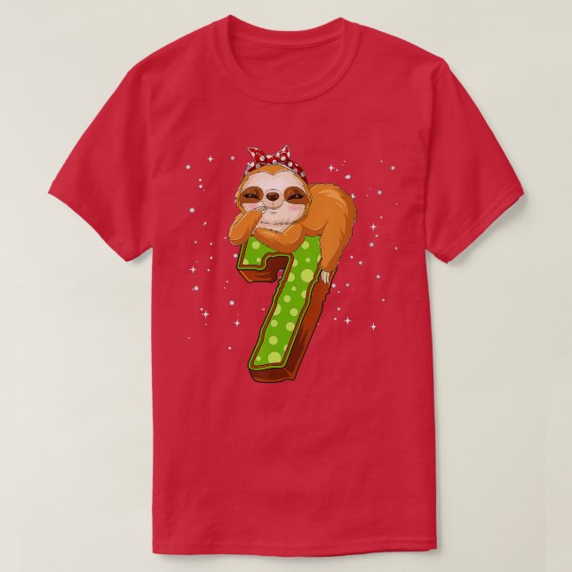 7 Year Old Sloth 7th Birthday Girl Party Cute Slot T-Shirt (Design Front)