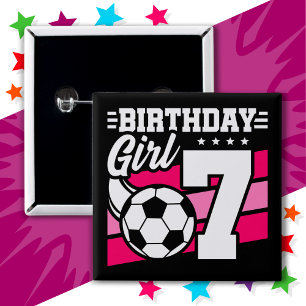 7 Year Old Soccer Football Party 7th Birthday Girl 15 Cm Square Badge
