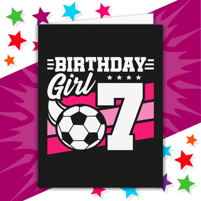 7 Year Old Soccer Football Party 7th Birthday Girl Card (Creator Uploaded)