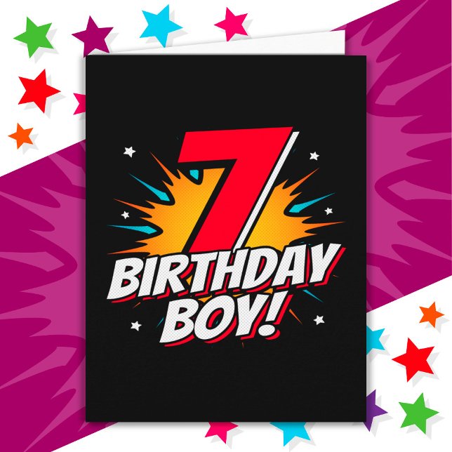 7 Year Old Superhero Birthday Boy 7th Birthday Card (Creator Uploaded)