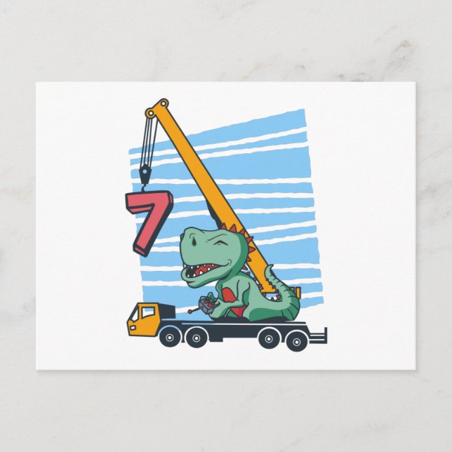 7 years 7th Birthday Mobile Crane Dinosaur Postcard (Front)