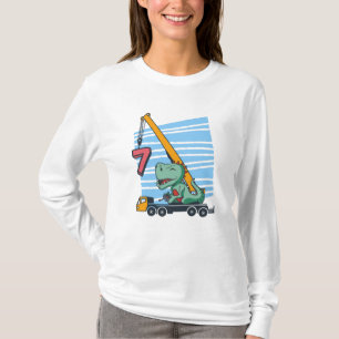7 years 7th Birthday Mobile Crane Dinosaur T-Shirt