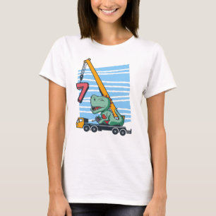 7 years 7th Birthday Mobile Crane Dinosaur T-Shirt