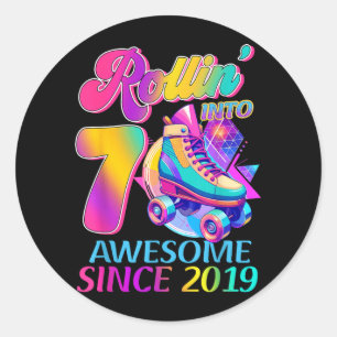7 Years Awesome Since 2019 Hockey Theme Birthday 1 Classic Round Sticker