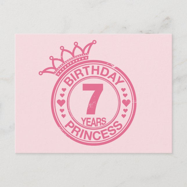 7 years - Birthday Princess - pink Postcard (Front)