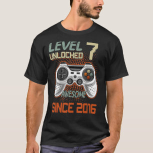 7 Years Level 7 Unlocked Awesome Since 2016 7th Bi T-Shirt