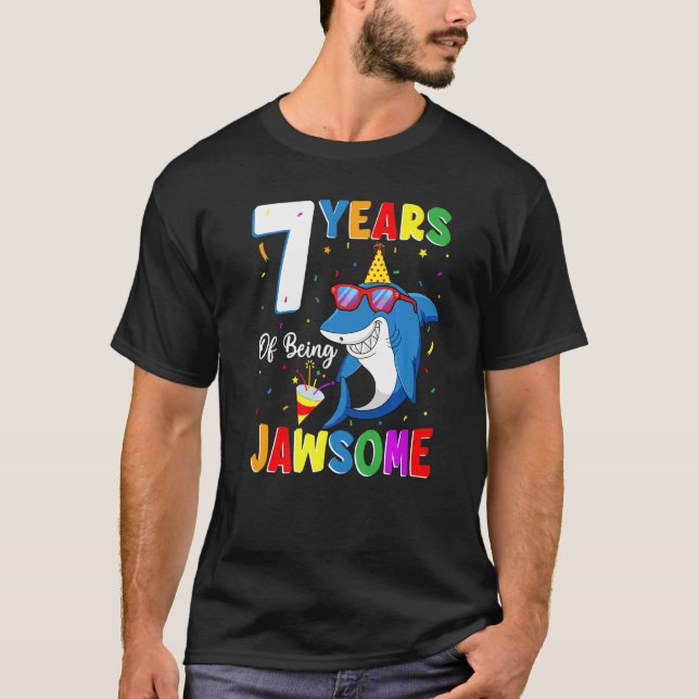 7 Years Of Being Jawsome Shark 7th Birthday 7 Year T-Shirt (Front)