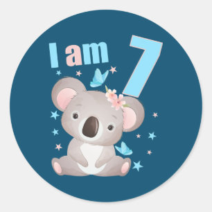 7 Years old 7 birthday outfit Boy girl Koala  Classic Round Sticker